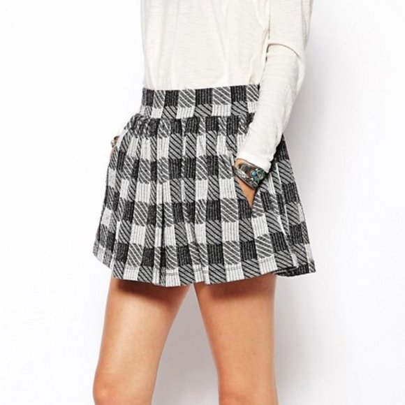 New Free People Black/Ivory Plaid Mini Skirt SMALL - Picture 4 of 8